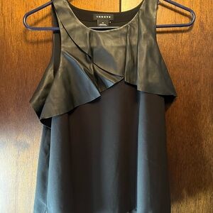 Black Sleeveless Leather Ruffle Top